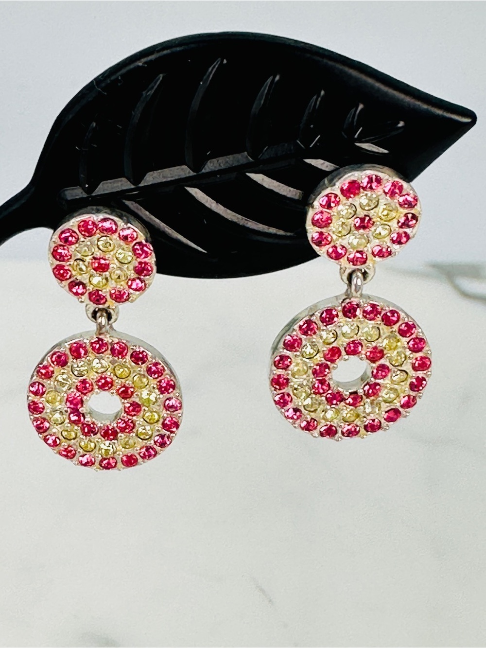 Elise Ryan Sterling Pink and Yellow Crystal Circle Drop Earrings Alex’s Lemonade